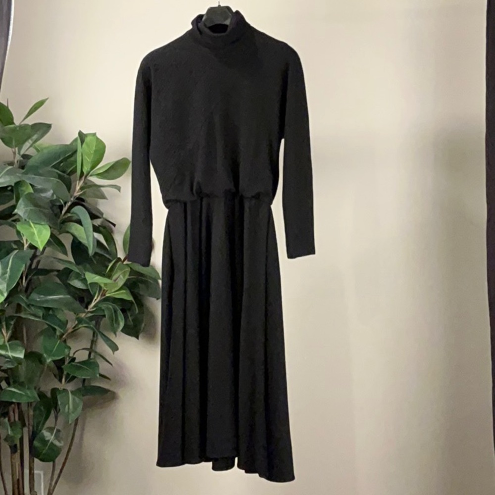 Positive Attitude Vintage 80s Black Mock Neck A-Line Dress